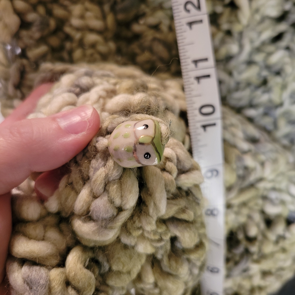 Handmade Chunky Tube Knit Scarf in Olive Green W/ Cute Owl Bead